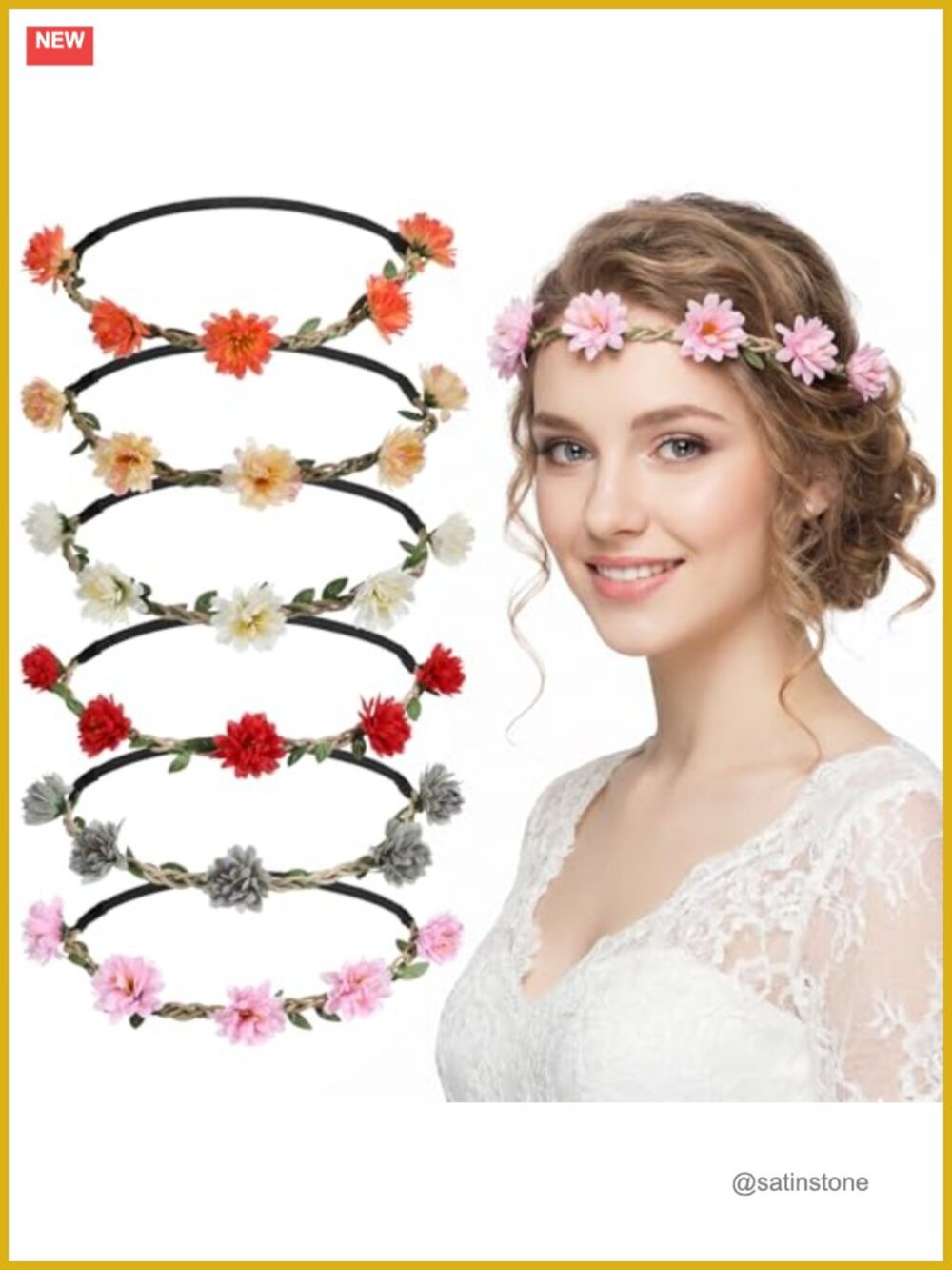 Boho Floral Headbands Set Adjustable Flower Crowns for Women